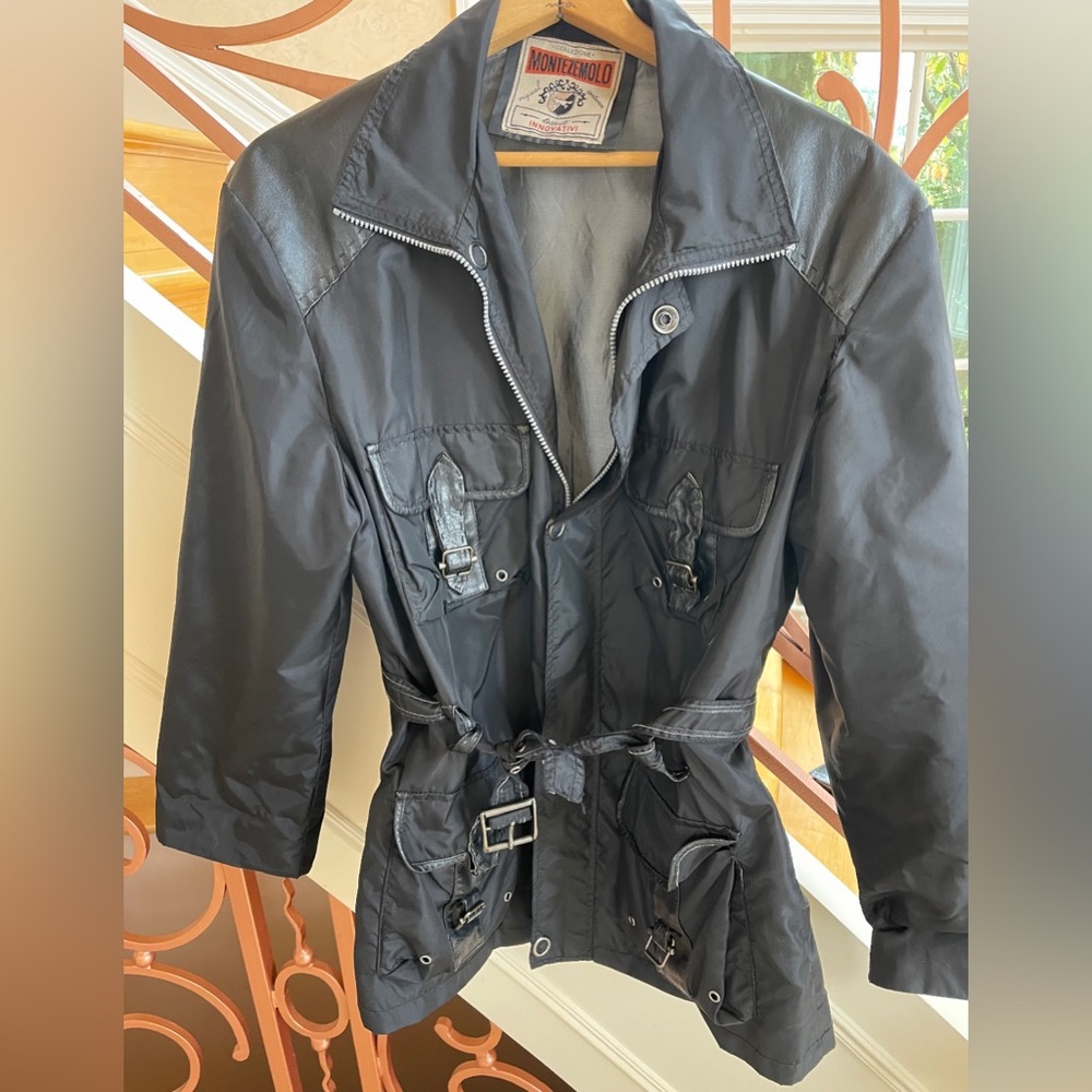 Montezemolo Italy Belted Field Jacket | Black Leather Trim | Size L